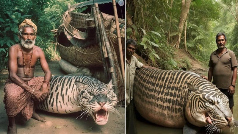 Indian fishermen have made a remarkable discovery in a river near Kolkata – a strange mutant creature with the shape of a hybrid between a tiger and a fish.