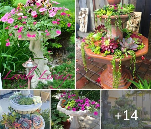 14 Great Ways To Turn Broken Fountains And Bird Baths Into Amazing Planters