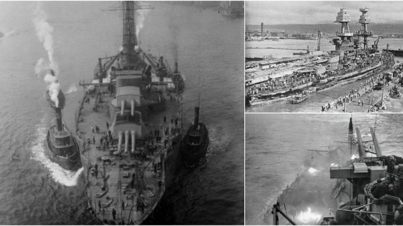 Majestic Aerial View of USS Nevada (BB-36) Post-1942 Modernization: A Battleship Reborn